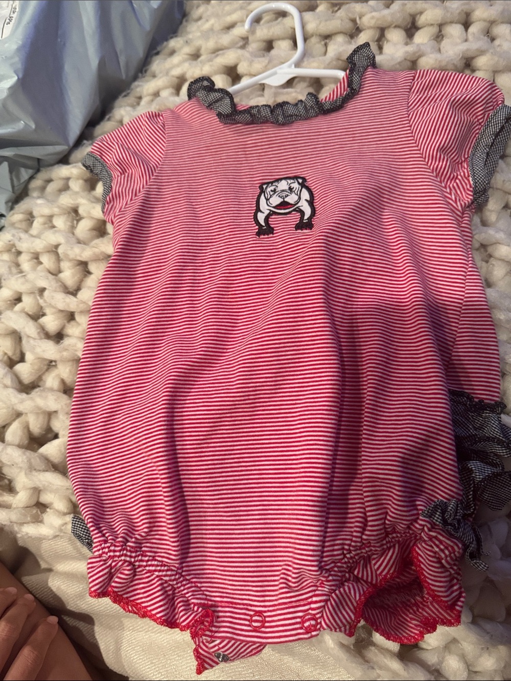 UGA/ Bulldog Striped Girls' One-Piece Romper with Bulldog Patch